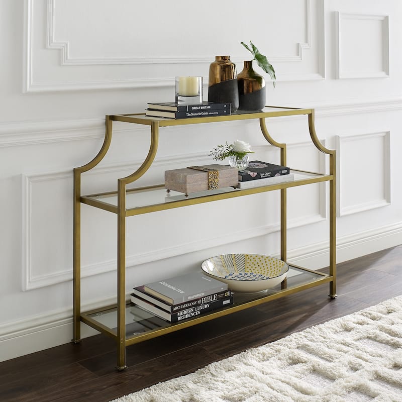 Crosley Aimee Glass/ Gold Finish Steel 3-tier Console Table