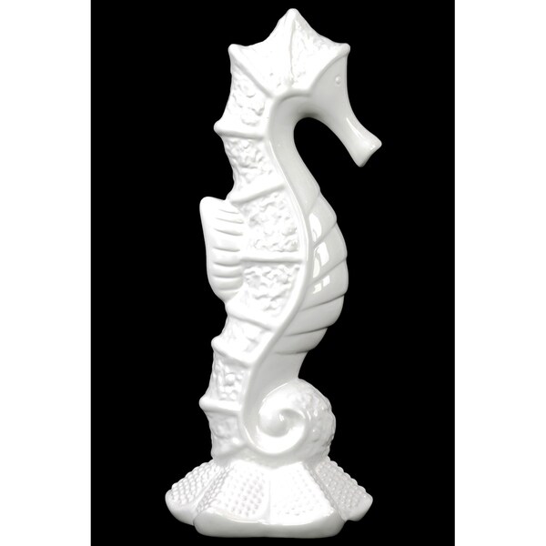 UTC12990: Ceramic Seahorse Figurine on Sea Star Base Gloss Finish White
