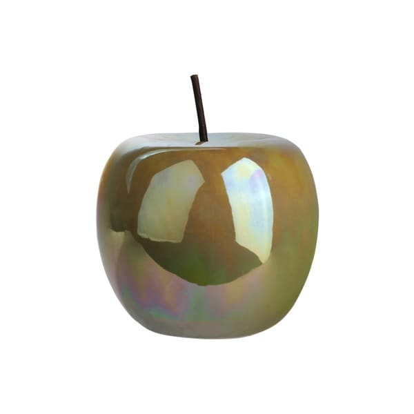 UTC50963: Ceramic Apple Figurine with Stem LG Polished Pearlescent Finish Green