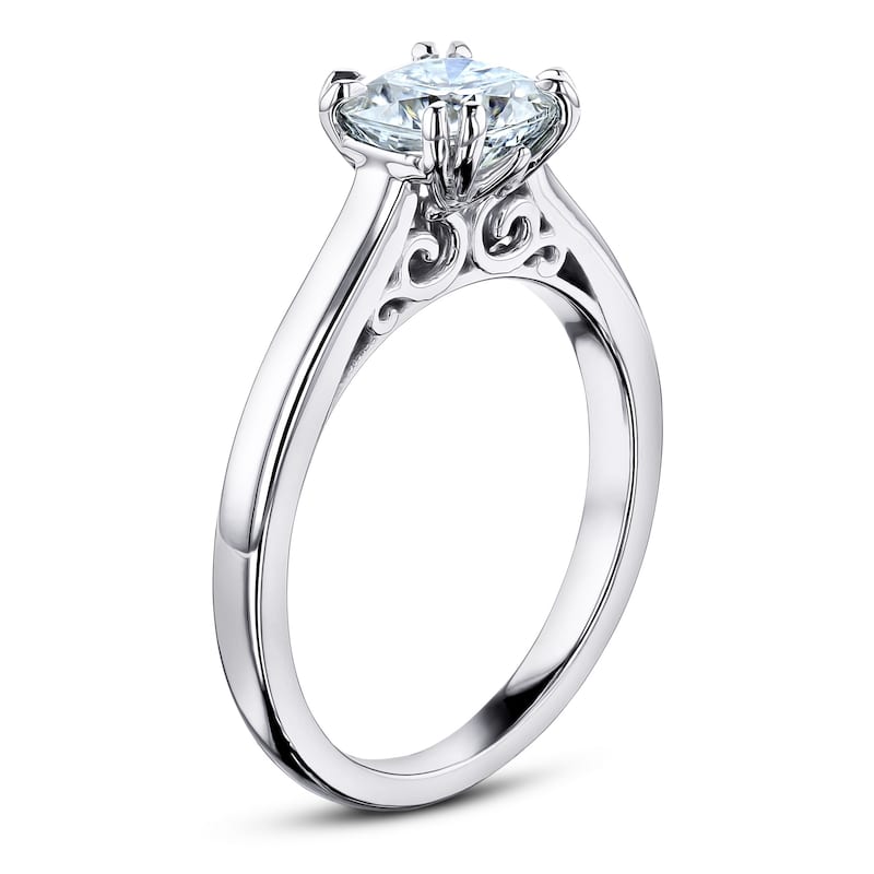 Kobelli 1.1 Carat Moissanite Solid 14k Gold Cushion Solitaire Vollutes Engagement Ring
