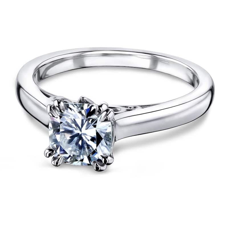 Kobelli 1.1 Carat Moissanite Solid 14k Gold Cushion Solitaire Vollutes Engagement Ring