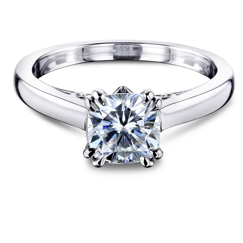 Kobelli 1.1 Carat Moissanite Solid 14k Gold Cushion Solitaire Vollutes Engagement Ring