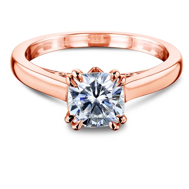 Kobelli 1.1 Carat Moissanite Solid 14k Gold Cushion Solitaire Vollutes Engagement Ring