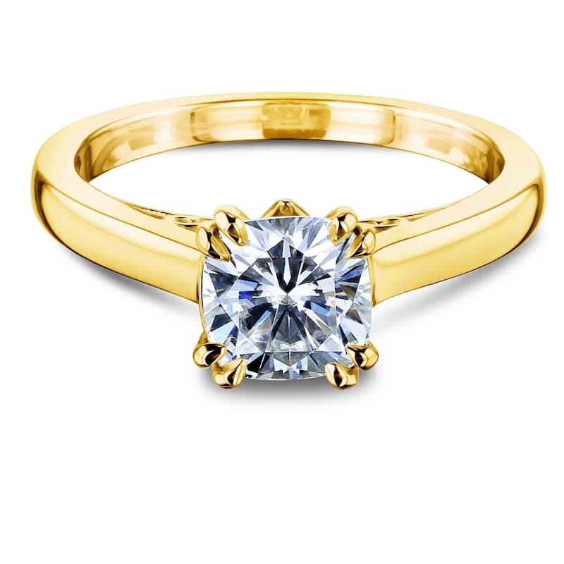 Kobelli 1.1 Carat Moissanite Solid 14k Gold Cushion Solitaire Vollutes Engagement Ring