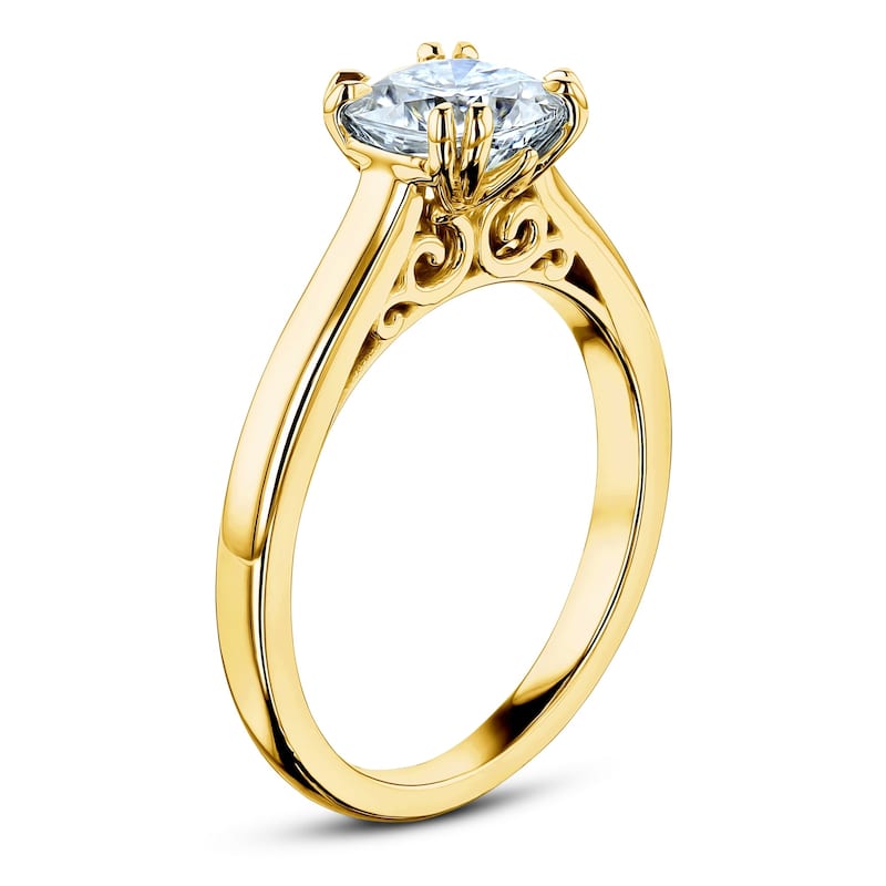 Kobelli 1.1 Carat Moissanite Solid 14k Gold Cushion Solitaire Vollutes Engagement Ring