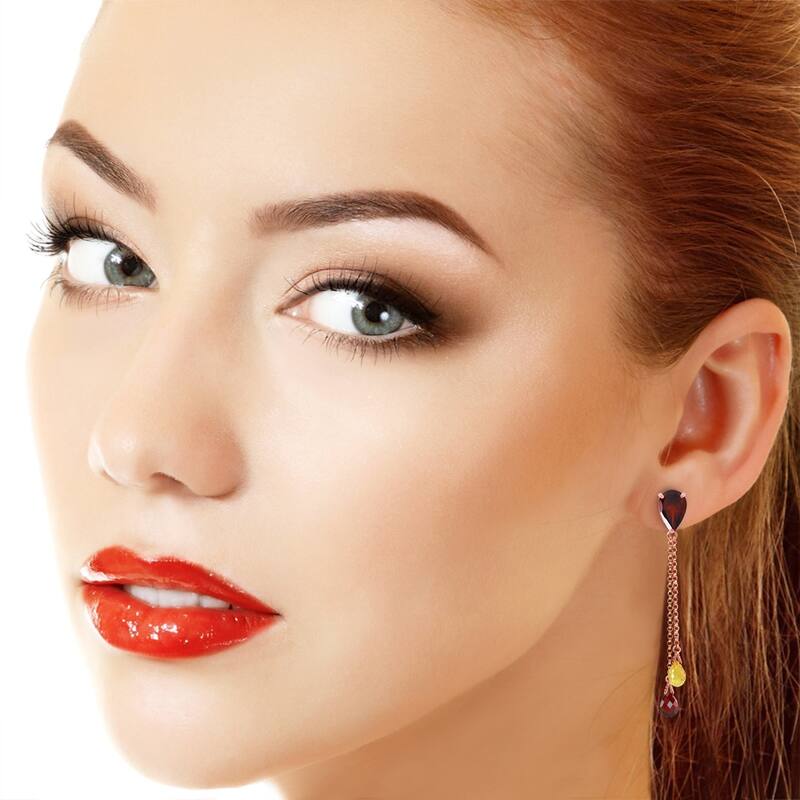 7.5 Carat 14K Solid Rose Gold Chandelier Earrings Garnet Citrine