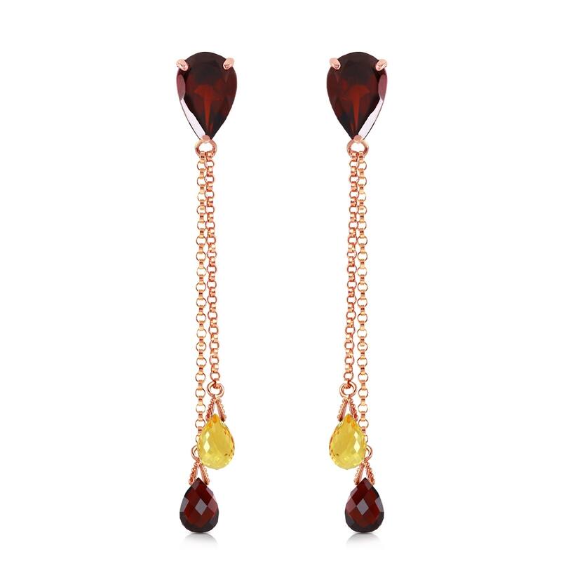 7.5 Carat 14K Solid Rose Gold Chandelier Earrings Garnet Citrine