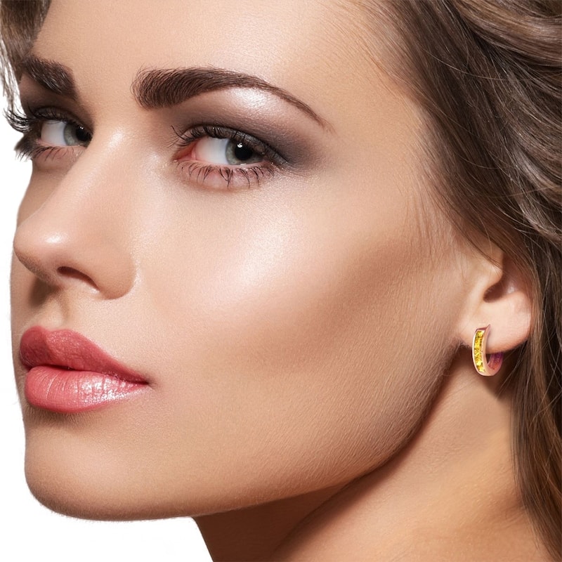 0.7 CTW 14K Solid Rose Gold Hoop Huggie Earrings Citrine
