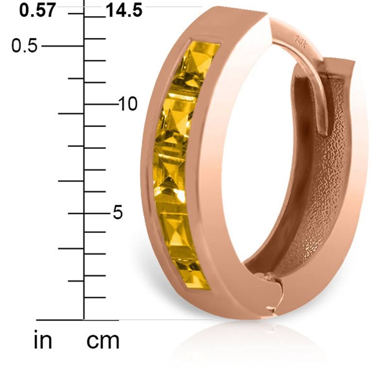 0.7 CTW 14K Solid Rose Gold Hoop Huggie Earrings Citrine