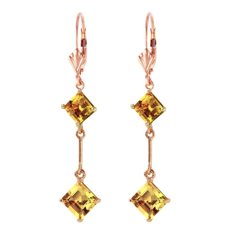 14K Solid Rose Gold Leverback Earrings with Citrines
