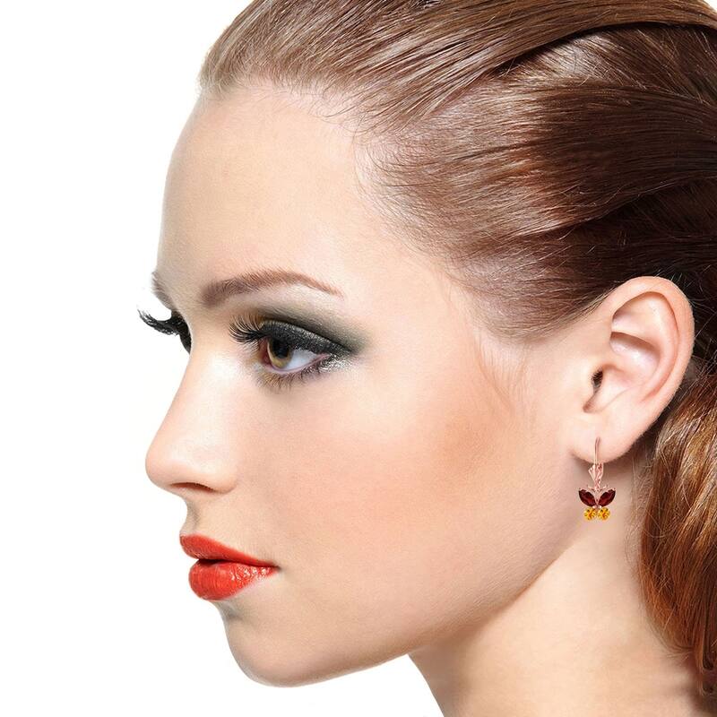 1.24 CTW 14K Solid Rose Gold Butterfly Earrings Garnet Citrine