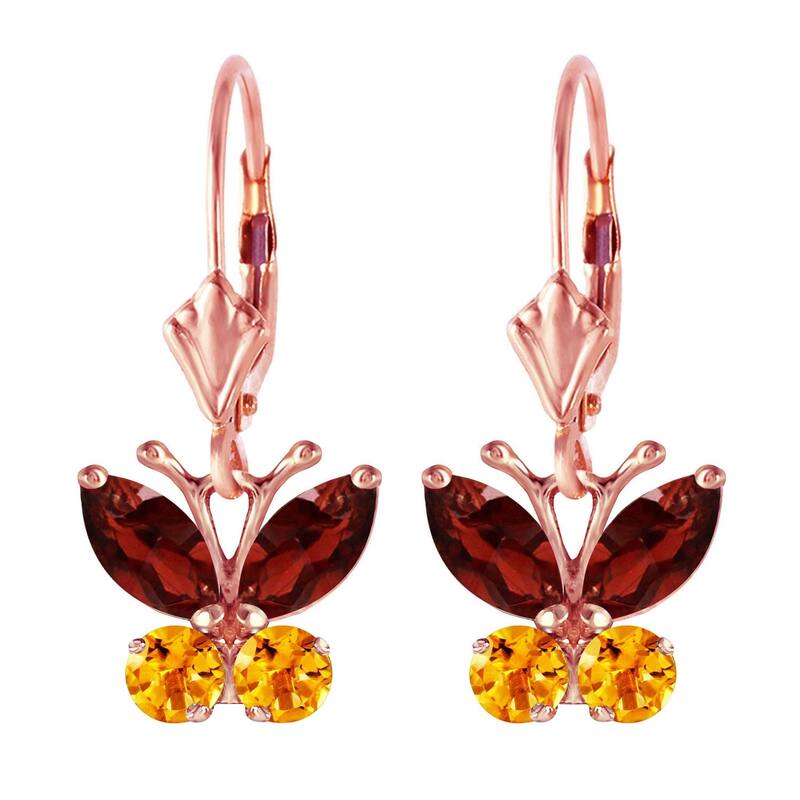 1.24 CTW 14K Solid Rose Gold Butterfly Earrings Garnet Citrine