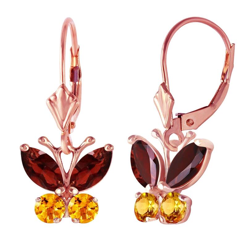 1.24 CTW 14K Solid Rose Gold Butterfly Earrings Garnet Citrine
