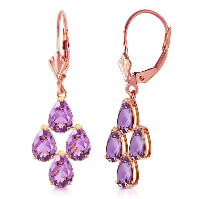 3 Carat 14K Solid Rose Gold Pear Shape Amethyst Leverback Earrings