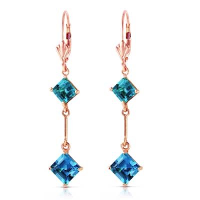 14K Solid Rose Gold Leverback Earrings with Blue Topaz