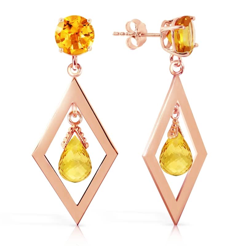 2.4 Carat 14K Solid Rose Gold Citrine Dangling Earrings