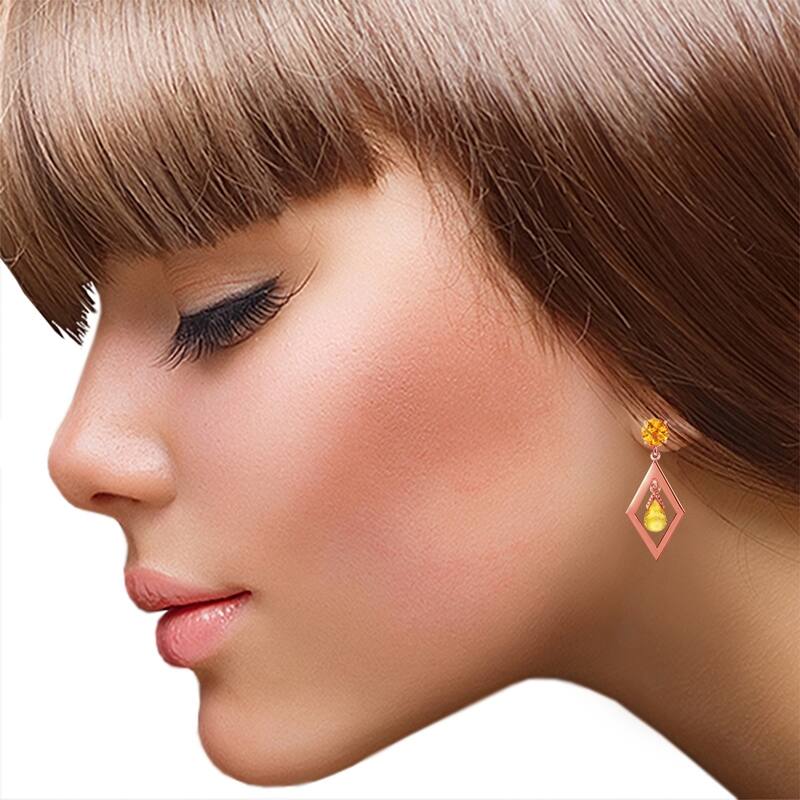 2.4 Carat 14K Solid Rose Gold Citrine Dangling Earrings