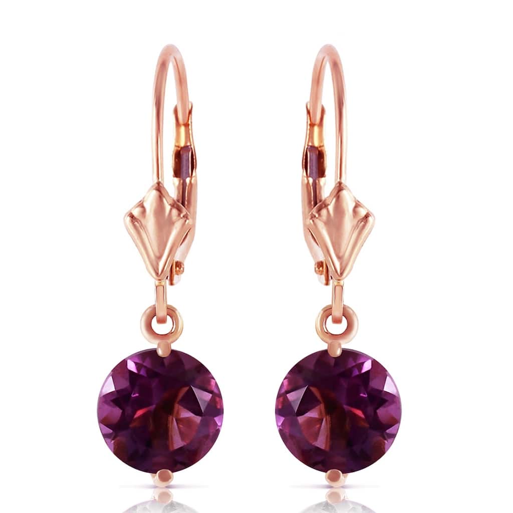 3.1 Carat 14K Solid Rose Gold Round Amethyst Leverback Earrings