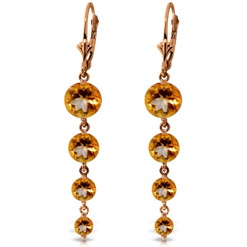 14K Solid Rose Gold Chandelier Earrings with Natural Citrines