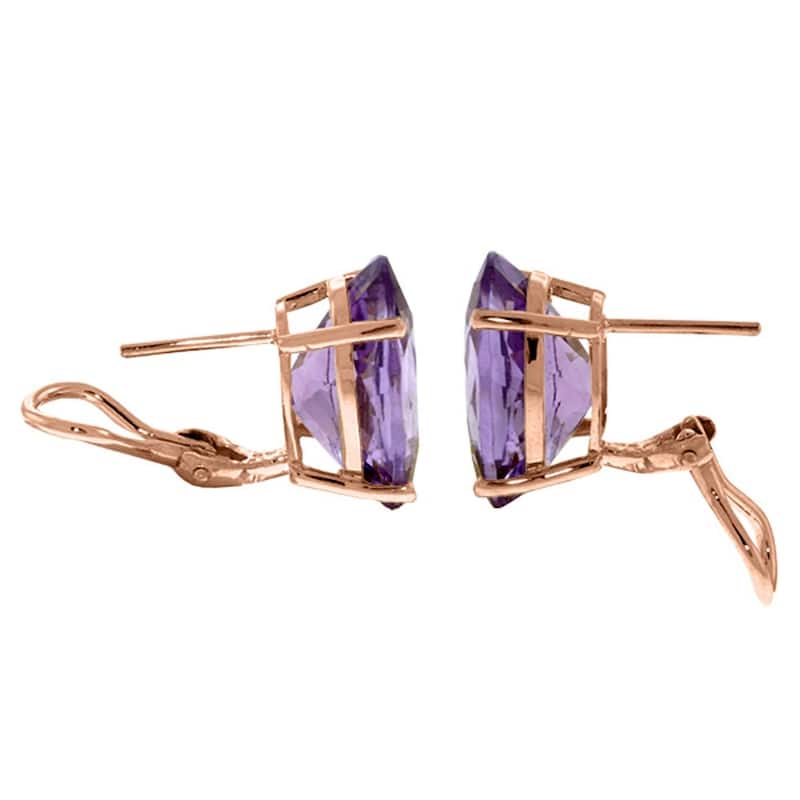 15.1 CTW 14K Solid Rose Gold French Clips Earrings Natural Amethyst