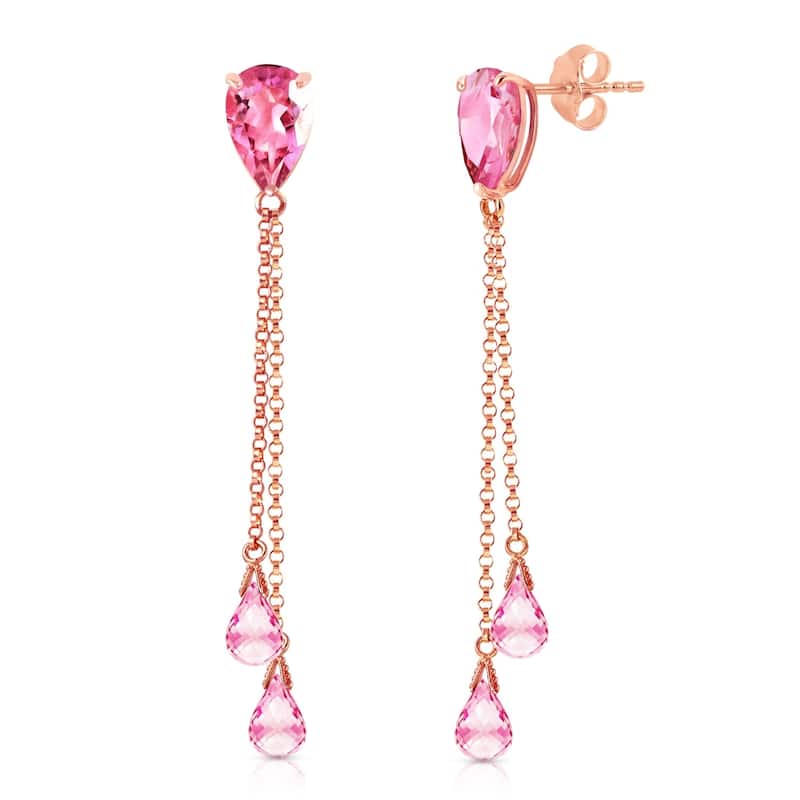 14K Solid Rose Gold Chandelier Earrings with Pink Topaz