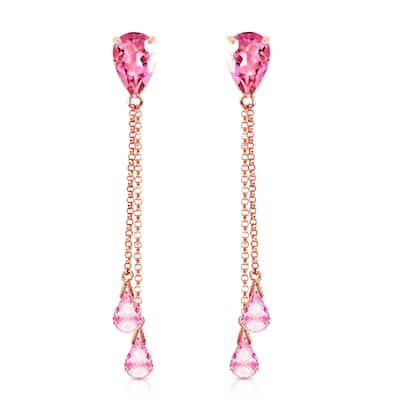 14K Solid Rose Gold Chandelier Earrings with Pink Topaz
