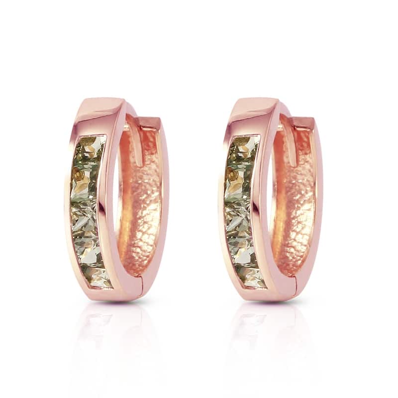 1.3 CTW 14K Solid Rose Gold Hoop Earrings Natural Green Sapphire