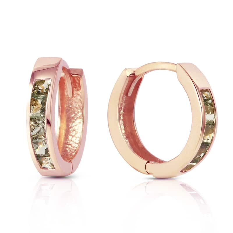 1.3 CTW 14K Solid Rose Gold Hoop Earrings Natural Green Sapphire