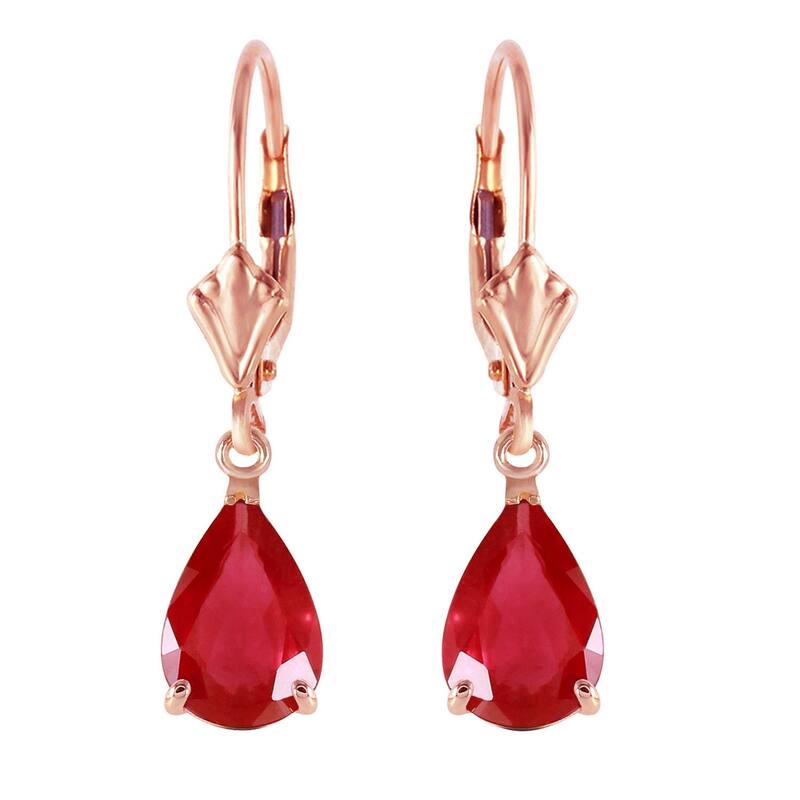 3.5 CTW 14K Solid Rose Gold Leverback Earrings Ruby