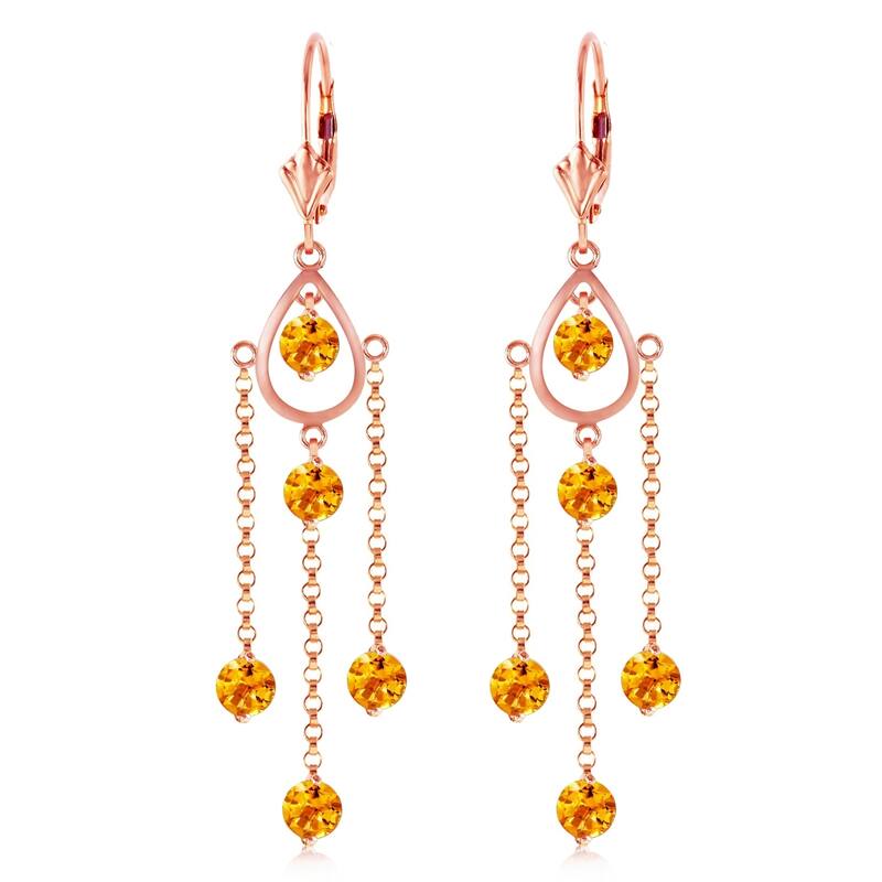 14K Solid Rose Gold Chandelier Earrings with Natural Citrines