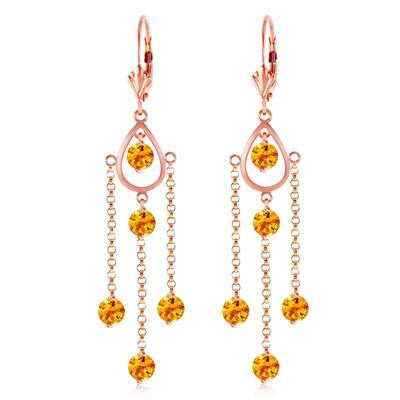 14K Solid Rose Gold Chandelier Earrings with Natural Citrines