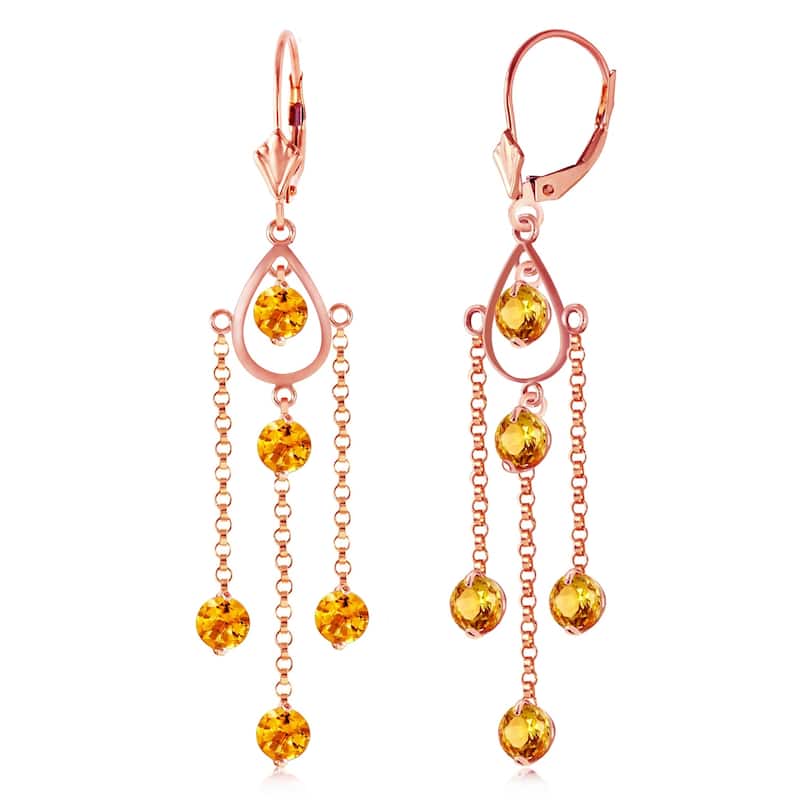 14K Solid Rose Gold Chandelier Earrings with Natural Citrines