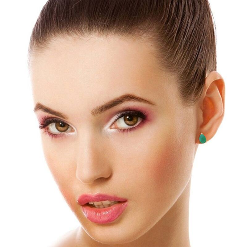 14K Solid Rose Gold Stud Earrings with Natural Emeralds