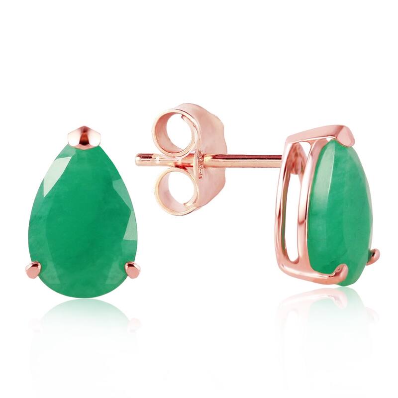 14K Solid Rose Gold Stud Earrings with Natural Emeralds