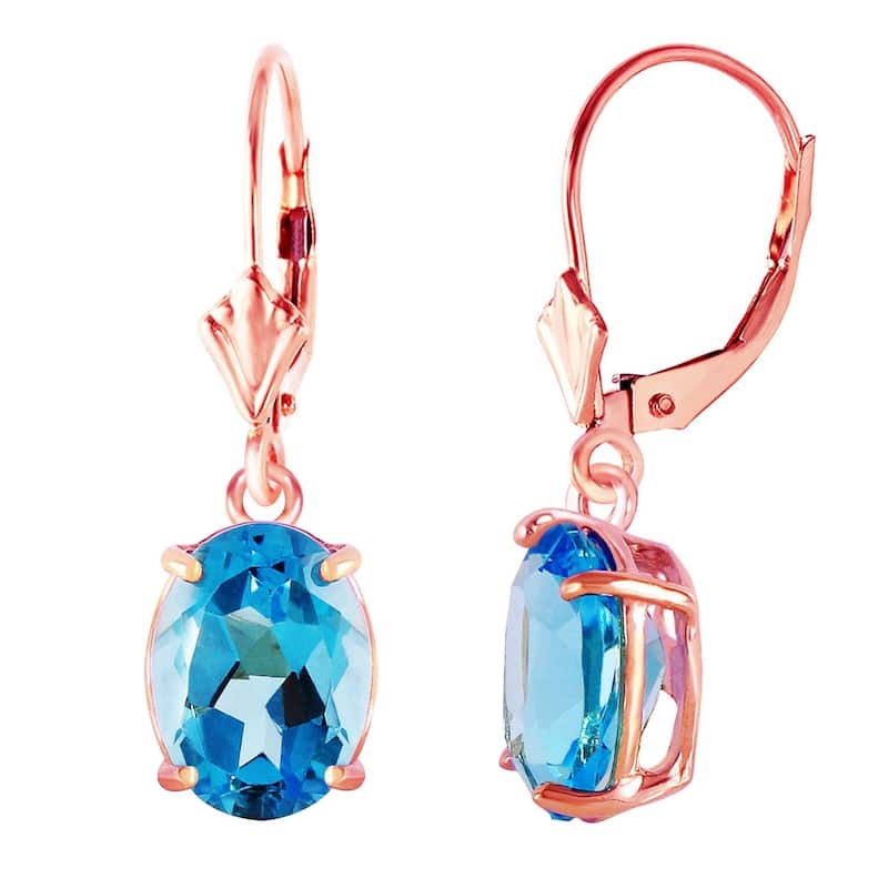 6.25 CTW 14K Solid Rose Gold Oval Blue Topaz Leverback Earrings