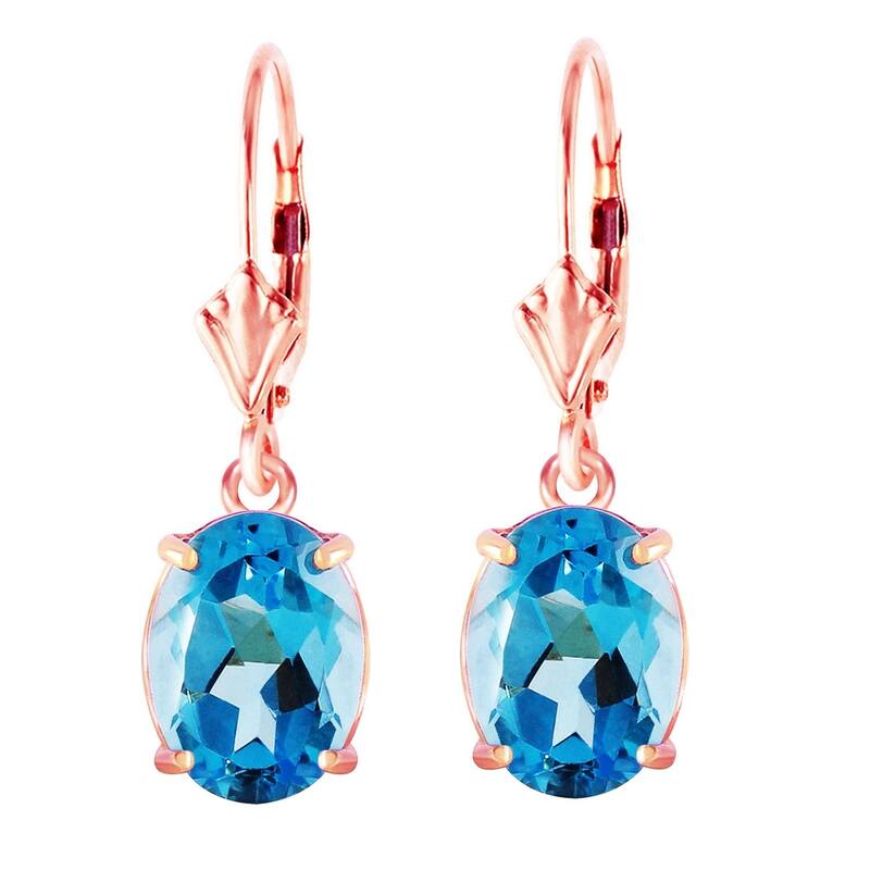6.25 CTW 14K Solid Rose Gold Oval Blue Topaz Leverback Earrings