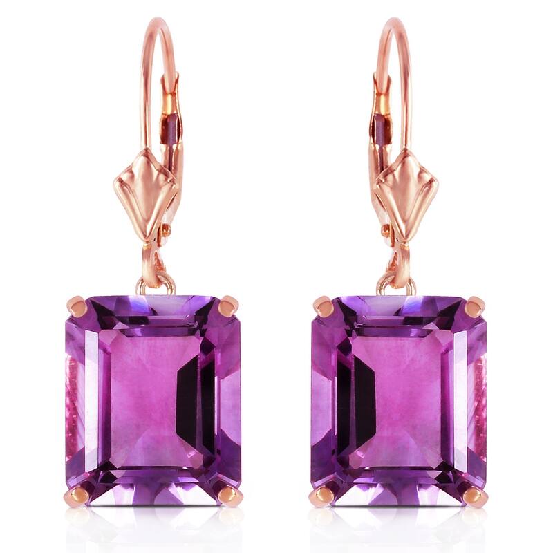14K Solid Rose Gold Leverback Earrings with Amethyst