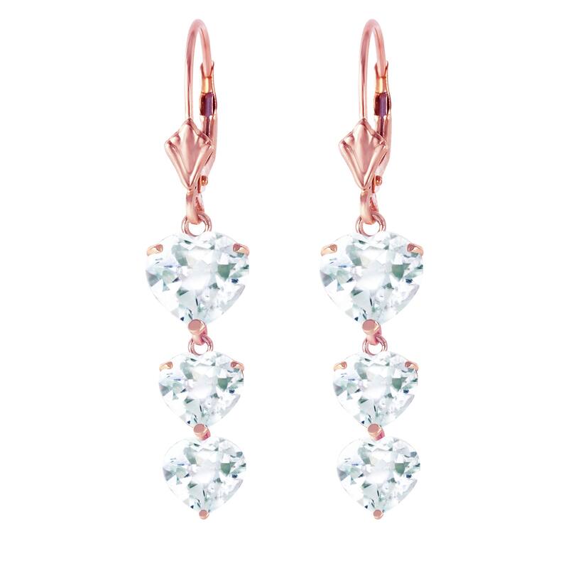 14K Solid Rose Gold Chandelier Earrings with Aquamarines