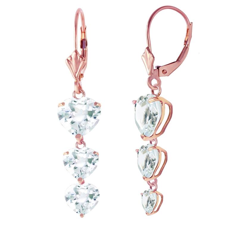 14K Solid Rose Gold Chandelier Earrings with Aquamarines