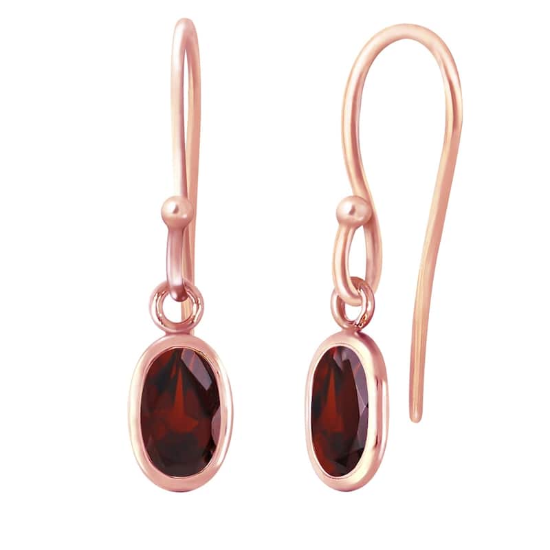 14K Solid Rose Gold Fish Hook Earrings with Garnets
