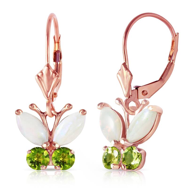 1.39 Carat 14K Solid Rose Gold Butterfly Earrings Opal Peridot