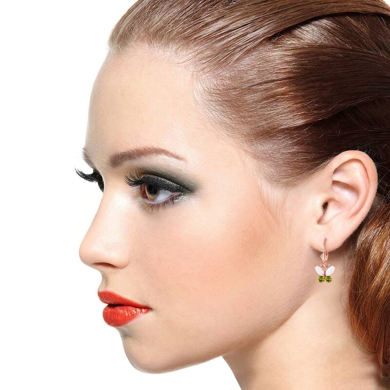 1.39 Carat 14K Solid Rose Gold Butterfly Earrings Opal Peridot