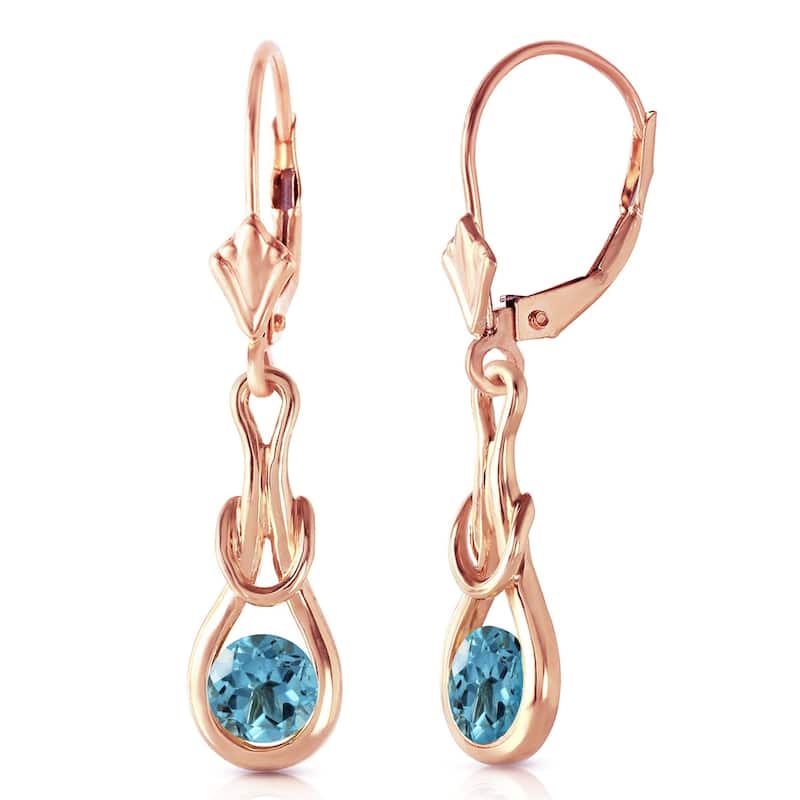 14K Solid Rose Gold Leverback Earrings with Natural Blue Topaz