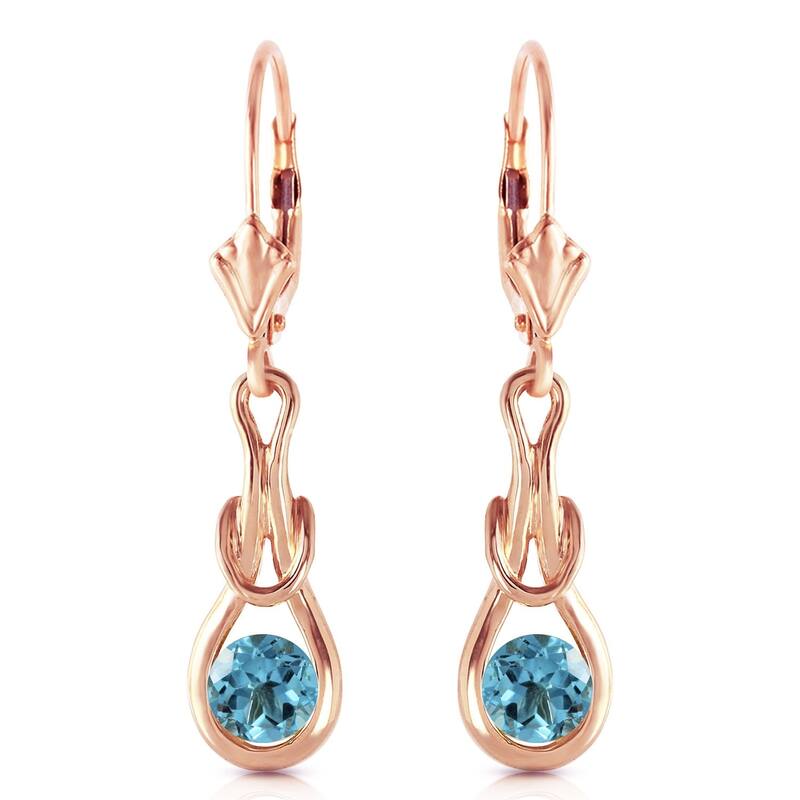 14K Solid Rose Gold Leverback Earrings with Natural Blue Topaz
