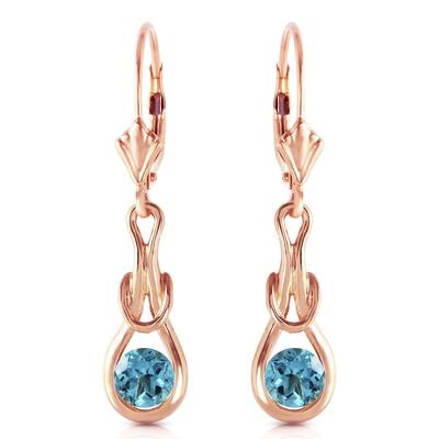 14K Solid Rose Gold Leverback Earrings with Natural Blue Topaz