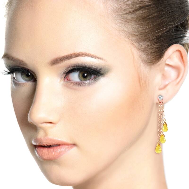 14K Solid Rose Gold Chandelier Earrings withDiamonds & Citrines