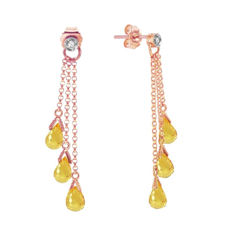 14K Solid Rose Gold Chandelier Earrings withDiamonds & Citrines