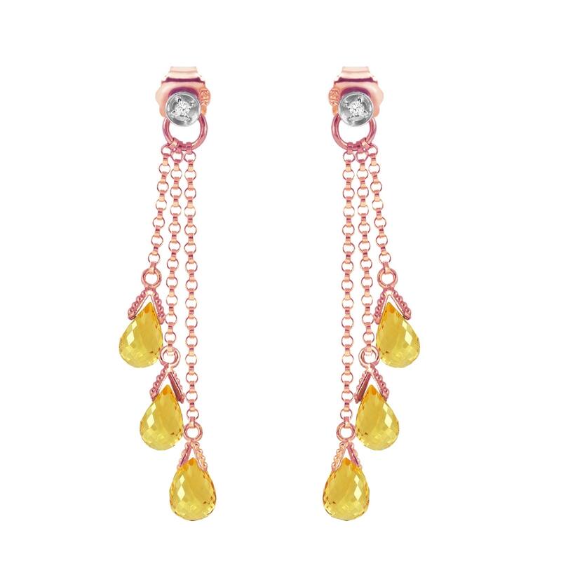 14K Solid Rose Gold Chandelier Earrings withDiamonds & Citrines