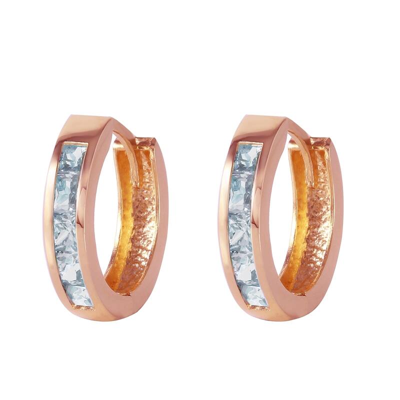 0.85 CTW 14K Solid Rose Gold Hoop Huggie Earrings Aquamarine