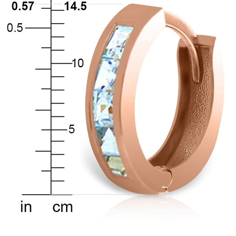 0.85 CTW 14K Solid Rose Gold Hoop Huggie Earrings Aquamarine